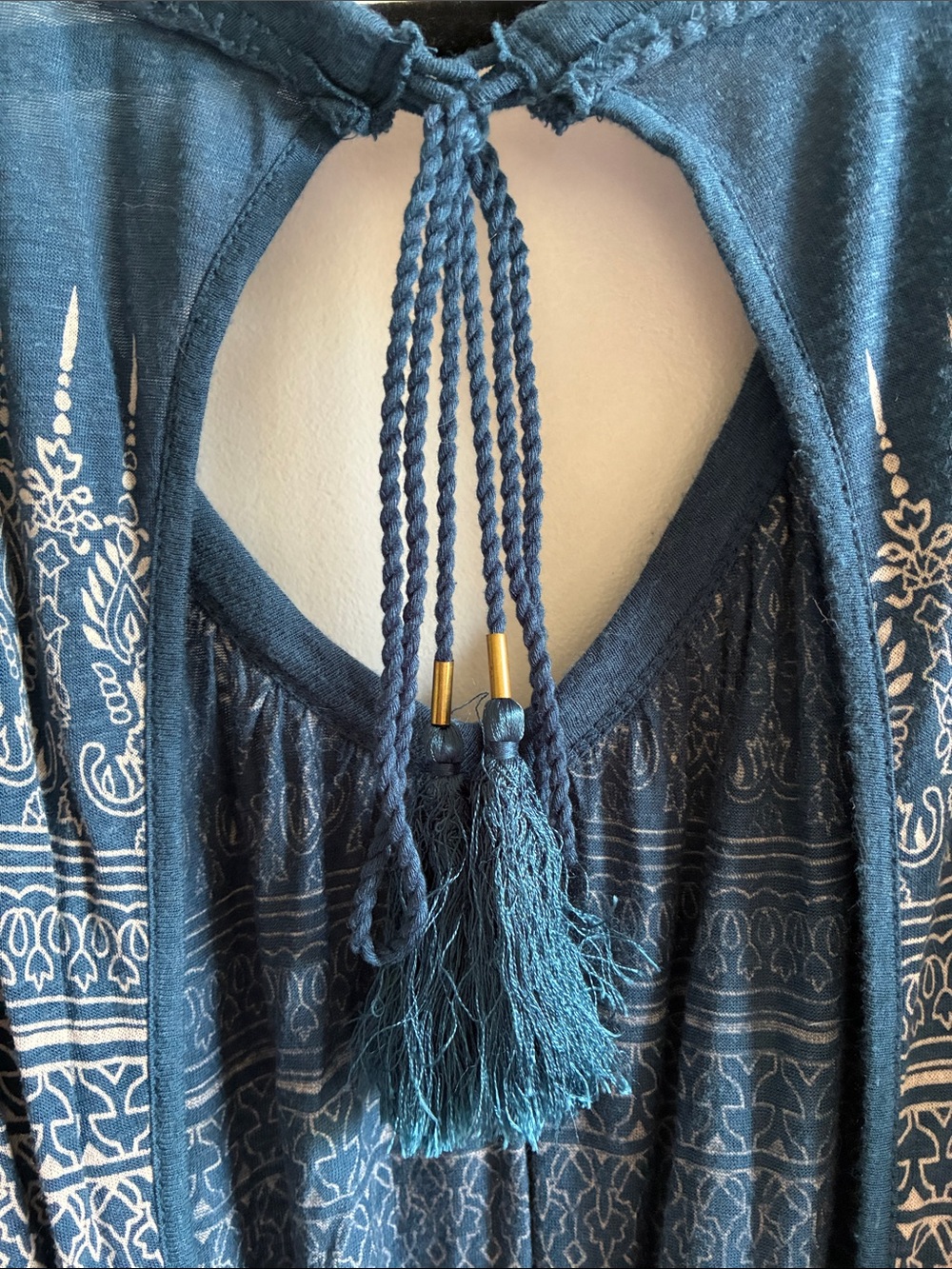 Free People Boho weekend warrior Blouse blue open back long sleeve oversized med - Picture 8 of 13